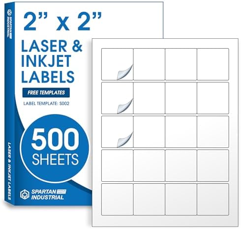 2" X 2" Matte White Printable Labels (500 Sheets, 10000 Stickers) by SpartanIndustrial