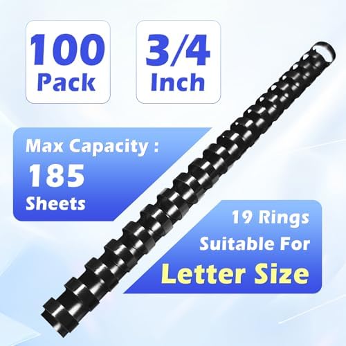 TOTiyea 100 Pack 3/4" 19 Ring Plastic Binding Combs,185-Sheet Letter Size - Image 2