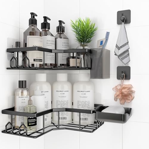Adhesive Shower Caddy, 6 Pack Corner Bath Organizer, Rustproof Stainless Steel Shower Shelves with Large Capacity, No Drilling Shelves for Bathroom Storage, Home, Kitchen Decor by Unknown