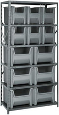 QUANTUM STORAGE SYSTEMS QSBU-600800GY Solid Heavy Duty 6 Shelves 75" H x 36" W x 18" D with 12 Gray Bins Multi-Sizes by QuantumStorageSystems
