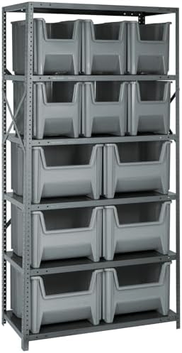 QUANTUM STORAGE SYSTEMS QSBU-600800GY Solid Heavy Duty 6 Shelves 75" H x 36" W x 18" D with 12 Gray Bins Multi-Sizes by QuantumStorageSystems