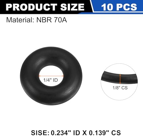 uxcell 10Pcs AS-202 NBR 70A O-Rings 1/4" ID x 1/8" CS/0.234" ID x 0.139" CS - Image 2