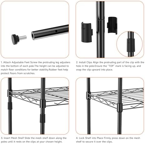 IZEUK 3 Tier Metal Wire Shelving Rack Storage Shelves for Kitchen, Bedroom, Living Room or Laundry Room, Black, 17.7" W x 11.8" D x 28.8" H - Image 5