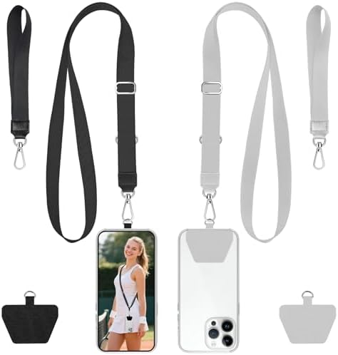 takyu Phone Lanyard, 2 Pack Crossbody Anti-Drop Neck and Wrist Strap with 2 Pcs Tether Patches, Secure Hands-Free Compatible for iPhone Samsung Perfect for Nurses, Teachers, Travel, Hiking Black+Gray by Takyu