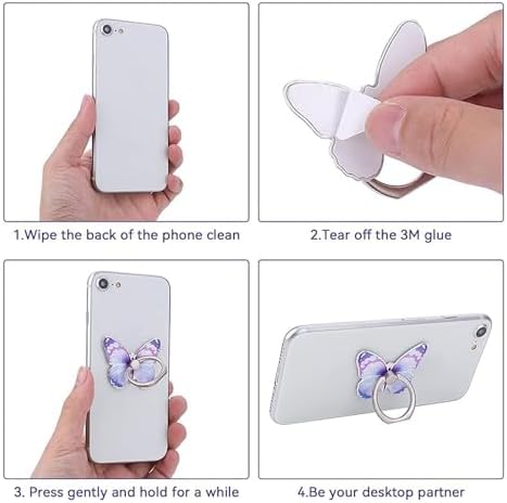 2 Pcs Butterfly Cell Phone Ring Stand Holder, Cute Butterfly Design Finger 360° Rotating Metal Hand Phone Stand Holder, with Adjustable Knob Loop (Purple, Blue) - Image 4