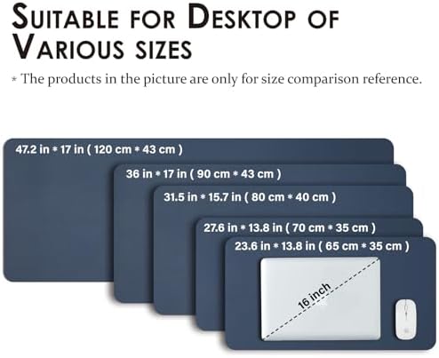 Leather Desk Mat - Non-Slip PU Desk Pad for Office and Home - Desk Organization and Accessories - Ideal for Large Mouse Pad and Desk Mats on Top of Desks (Dark Blue,36"x 17") - Image 5
