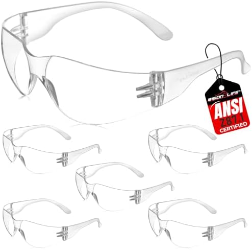 BISON LIFE Clear Safety Glasses for Men & Women, ANSI Z87.1 Certified, 6 Pk by BisonLife