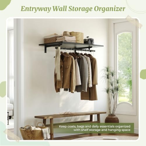 IAE Wall Mounted Clothes Rack with Shelf and Hanging Rod, 36x24in, Black - Image 4