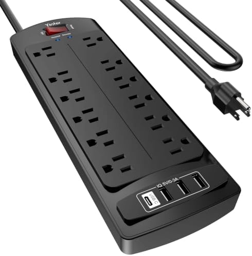 Yintar 6Ft Surge Protector Power Strip with 12 Outlets and 4 USB Ports by Yintar