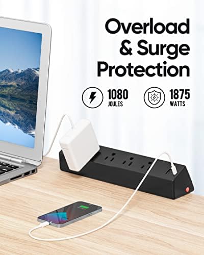 Desk Clamp Power Strip, 4 AC Outlets 4 USB Ports, Fit 1.7'' Tabletop Edge - Image 3