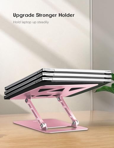 Aoviho Laptop Stand Holder, Adjustable Desk Laptop Riser, Foldable Notebook Computer Stands for MacBook Air Pro HP Lenovo Dell Samsung Chromebook, Up to 15.6 inch, Rose Gold - Image 6