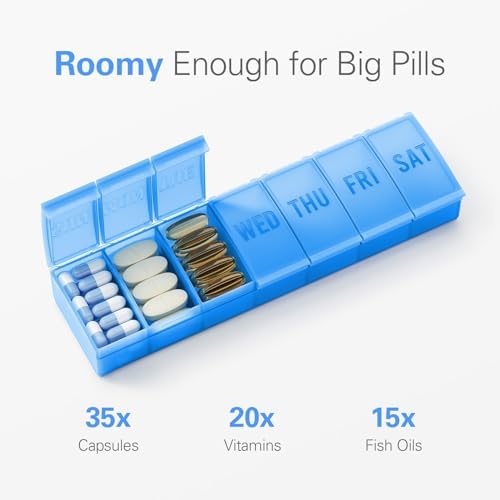 Barhon Large Weekly Pill Organizer, Big Vitamin Organizer Case for 7 Day, Travel Medicine Pill Box to Hold Various Supplements and Fish Oil, Light Blue - Image 2