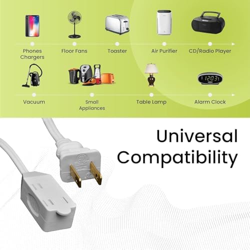 GoGreen Power Inc. (G-24712-5) 16/2 12' Household Extension Cord, 3 Outlets, White, 12ft, 5 Pack - Image 4