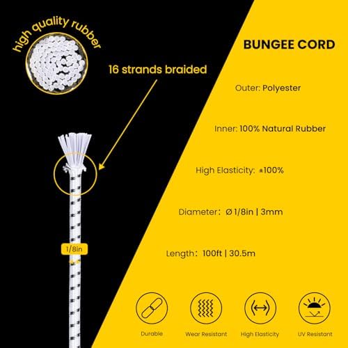 Brotree Bungee Cords 1/8" x 100ft Elastic Shock Cord 100% Stretch Cord - Image 3
