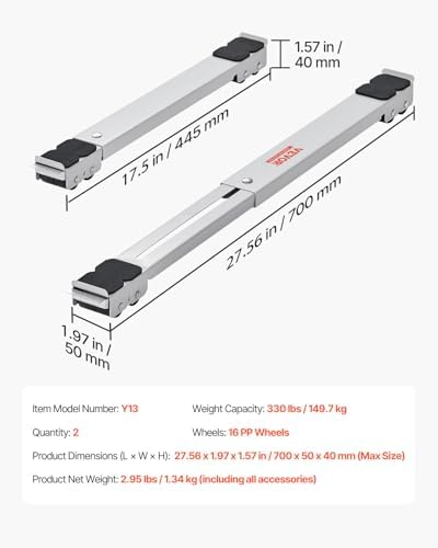 VEVOR Appliance Rollers Heavy Duty, Extendable Appliance Rollers Mobile Washing Machine Base, Mini Fridge Stand Moving Cart for Refrigerators, Dryers, Dishwashers, White - Image 7