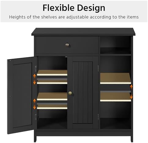 Yaheetech Bathroom Storage Cabinet with Drawer and 2 Beadboard Doors, Black - Image 5