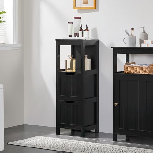 Yaheetech Small Bathroom Storage Cabinet with 2 Drawers & Open Shelf, Black - Image 2