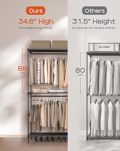 CASAMAYA Clothes Rack, Portable Closet, 27.6 Inch Wardrobe Closet, Clothes Storage Organizer with Shelves and 2 Hanging Rods, Easy to Assembly, Black PCT001B01 - Image 3
