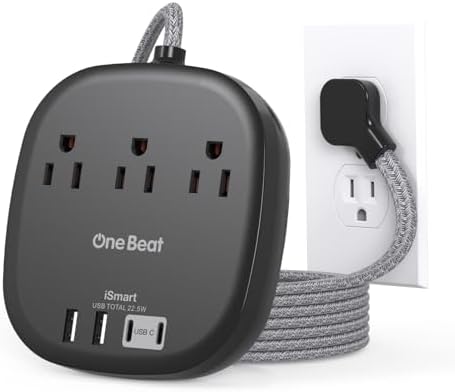 Cruise Ship Travel Essentials, 3Ft Short Extention Cord, 22.5W/4.5A, Black by OneBeat