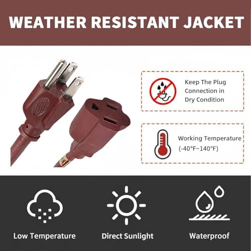 3 Ft Brown Outdoor Extension Cord 16 Gauge Grounded Plug for Lights - Image 6