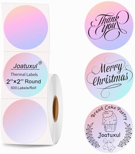 2 inch Round Thermal Labels, Thermal Printer Labels use for Barcode, Shipping, Customized, Circle Direct Thermal Stickers 500 Labels for Printer, Fantasy Purple by Joatuxul