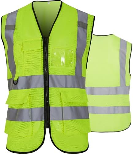 Reflective Safety Vest for Men Women 6 Pockets High Visibility Construction by Tenrry