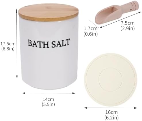 64oz Airtight Ceramic Bath Salt Jar Set - with Wooden Lid, Scoop & Anti-Slip Mat, Opaque Bathroom Storage Organization for Epsom Salt, Spa & Bath Bombs, White-M - Image 4