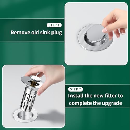 Vodolo 3 in 1 Sink Drain Strainer with Hair Catcher,8PCS Stainless Steel Popup Sink Stopper with Basket for Bathroom Kitchen Shower,Pop-up Bounce Core Floor Basin Drain Filter,Replacement Sink Plug - Image 6
