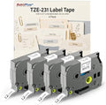 TZe-231 Label Maker Tape Compatible Brother, 12mm 0.47 Black on White 7-Layer Laminated, Labeling Tape Cassette Replacement for PT-D200 D210 D220 H110 E110 H100R H101C H200 D210VP and More(4 Pack) by SubliPlus%2B