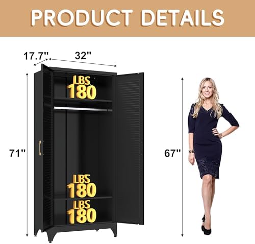 Steeloong 71"Armoire Wardrobe Close,Black Wardrobe Cabinet with Hanging Rod - Image 3