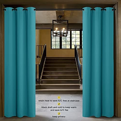NICETOWN Door Screen Cover for Air Conditioner Room, Insulated Faux Accordion Door, Privacy Draft Keep Heat Out Bedroom Kitchen Drape for Doorway (Peacock Blue, 1 Panel, 5ft Wide x 7ft Long) - Image 2