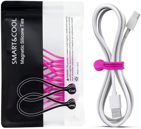 SMART&COOL Reusable Silicone Magnetic Cable Ties, Pink, 10-Pack by SMARTCOOL