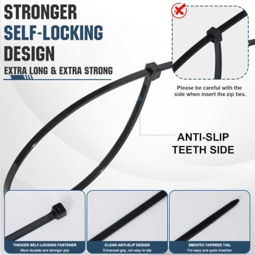 Large Zip Ties 18 inch,60 Pack Long Zip Ties Heavy Duty Big Black Cable Ties with 220 lbs Tensile Strength. - Image 4
