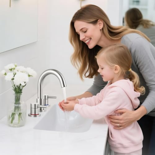 Bathroom Faucet 3 Hole Brushed Nickel, 2-Handle Widespread Faucet - Image 2