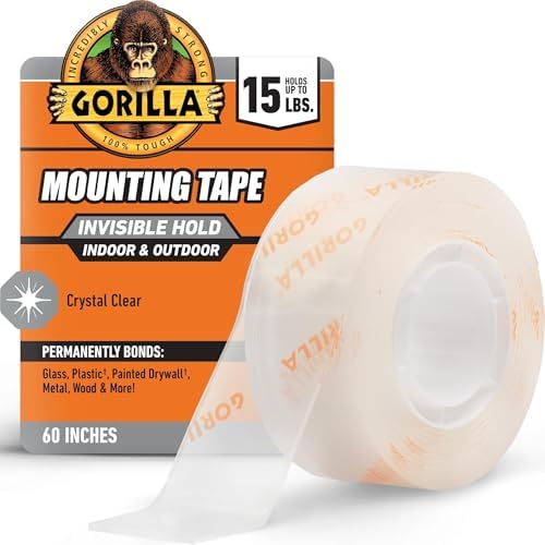 GORILLA Invisible Hold Mounting Tape, Holds Up to 15 lbs, Clear, 1" x 60", (Pack of 6) by Gorilla