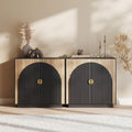 BELLEZE Set of 2 Modular Fluted Sideboard Buffet Cabinet with Storage, Mid-Century Modern Console with Symmetrical Arched Doors, Elegant Credenza for Kitchen, and Living Room, Camel by BELLEZE