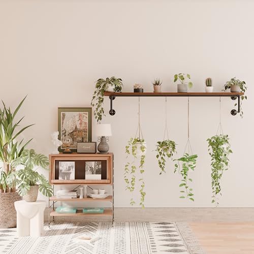 Clothes Rack 60in, Wall Mounted Garment Racks with Real Walnut Wood Shelf, Heavy Duty Hanging Clothes Rack, Multi-Purpose Hanging Rod, Space-Saving Closet Storage - Image 6