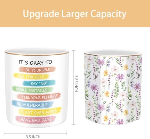 Large Capacity Pen Holder for Desk, Ceramic Pencil Holder Pen Cup Marker Holder Makeup Brush Holders, Desk Accessories & Workspace Organizers for Home, Office, Inspiring Words - Image 3