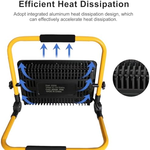 200W LED Work Light, 20000LM 6500K Work Lights on Stand, Portable Work Light, 4M 13.1FT Cord with Plug, IP66 Waterproof Flood Light Construction Lights Worklight for Job Site Repairing Workshop Garage - Image 6