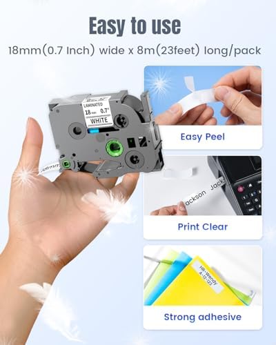 Tz Tape 18mm 0.7 Laminated White Compatible with TZe-241 TZe Ptouch - Image 3