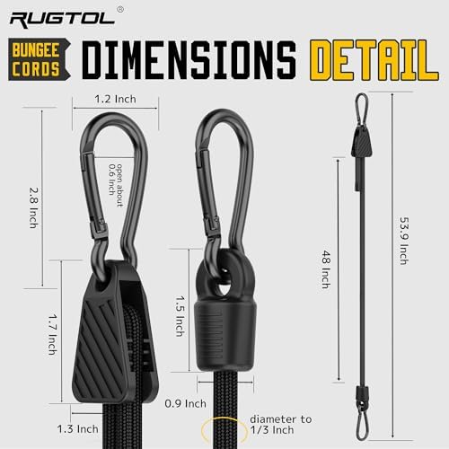 Bungee Cords with Hooks, 48 Inch Adjustable Elastic Bungee Cords with Carabiner Hooks, Easy to Adjust Bungee Rope UV Resistant for Truck Bed, SUV Trunk, Car, Bike Rack, Trash Can, Moving, Plants - Image 2