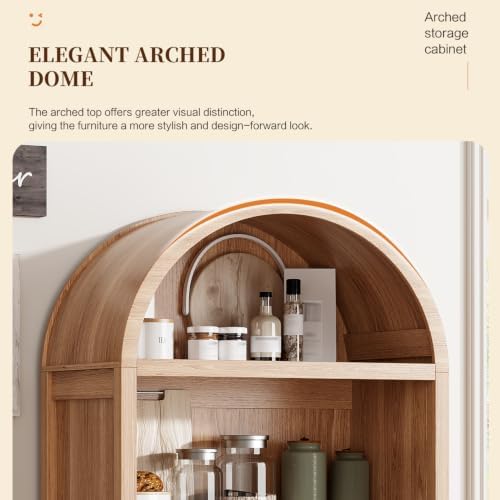 Ieejdn 71.34" Tall Arched Kitchen Pantry,Modern Fluted Wood Storage Cabinet with Doors,Adjustable Shelves,Organizer, Versatile Cupboard for Kitchen,Living Room,Dining Room,Bathroom,Natural - Image 5