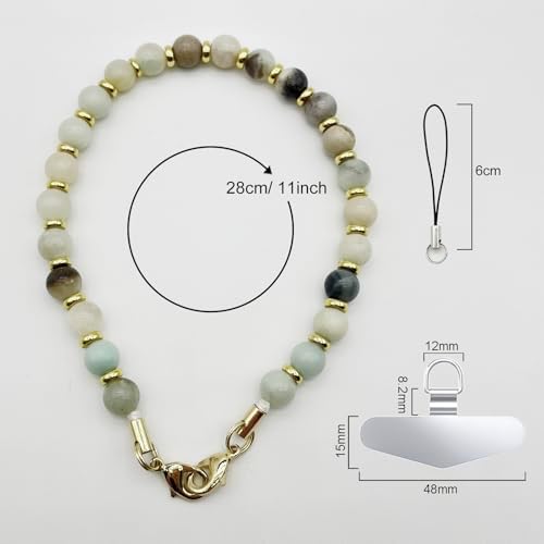 TENOC Marble Beaded Phone Wrist Strap, Amazonite - Image 2