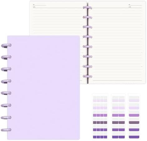 Discbound Notebook, 8-Disc Disbound Planner with Removable Pages, 180 Pages Spiral Notebook, Poly Cover Discbound Planner for Work, Travel, Note Taking(With Index Sticker),Purple,A5 by Mosabear