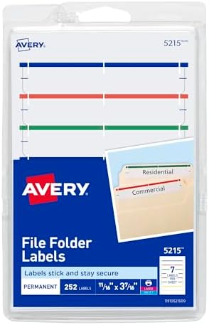 Avery File Folder Labels on 4" x 6" Sheets, Permanent Adhesive, Assorted Colors, 2/3" x 3-7/16", 4,536 Labels, Pack of 18 (5215) by Avery