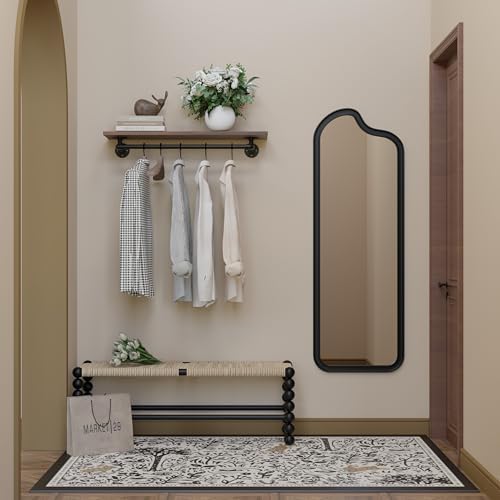 Clothes Rack 36in, Wall Mounted Garment Rack with Real Walnut Wood Shelf, Heavy Duty Hanging Clothes shelf, Multi-Purpose Hanging Rod, Space-Saving Closet Storage (Walnut, 1T36IN) - Image 7