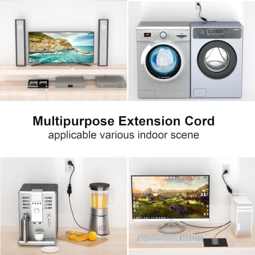 POWGRN 15FT 2 Pack 14/3 Black Flat Plug Extension Cord, Low Profile Indoor - Image 6