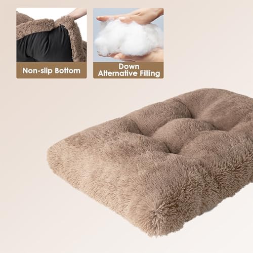 EHEYCIGA Fluffy Dog Crate Bed, Plush Extra Large Plus Dog Pillow, Camel - Image 3