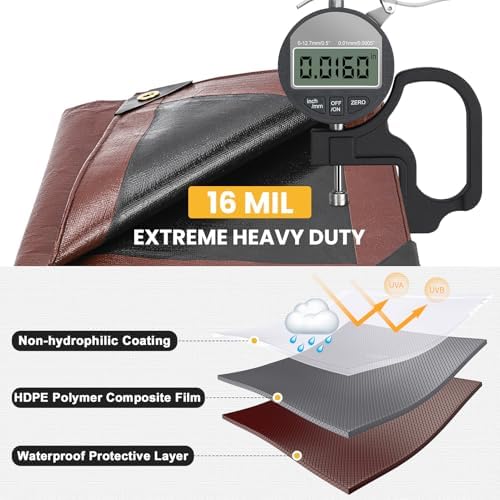 Winpull Tarp 8x16FT, 16 Mil Heavy Duty Waterproof Tarp, Large Multipurpose Cover with Brass Grommets and Reinforced Edges, UV Resistant Thick Poly Tarps for Outdoor Camping Tent Pool Car - Image 2