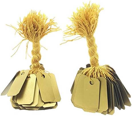 200 Gold Plastic String Tags, Elegant Jewelry Tags Perfect for Gifts or Business (1" x 1/2", Gold) by NicePackaging